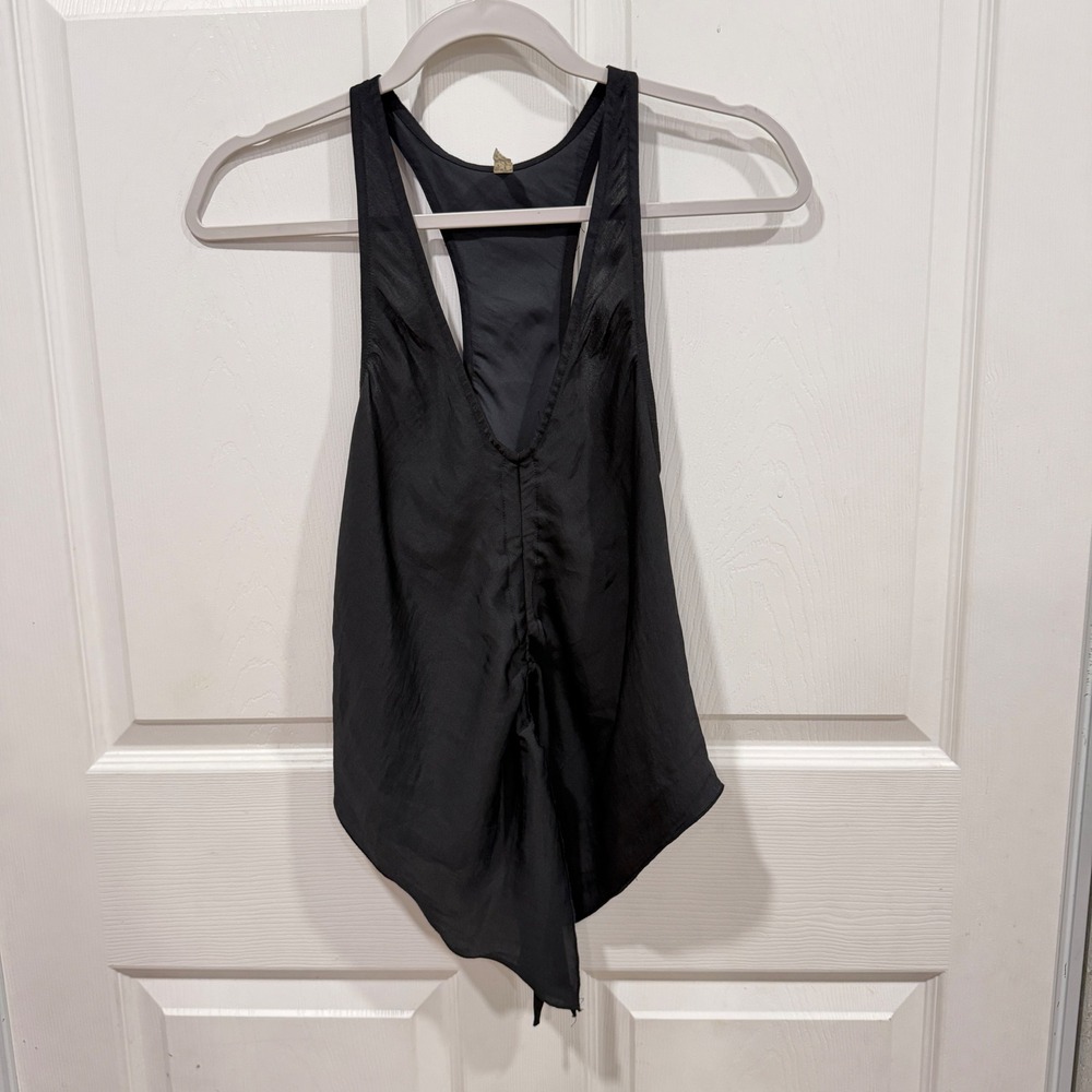 Free People Intimately Black Ruched Drawstring Racerback Tank Top XS - Picture 2 of 11